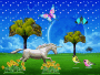 Unicorn running in a field