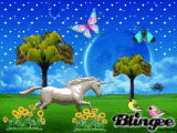 Unicorn running in a field