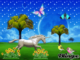 Unicorn running in a field