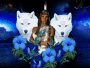 Native woman with white wolves and eagles