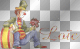 Prénom Loic et clown avec fleurs