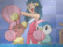 dawn is cheering ash with her pokemon