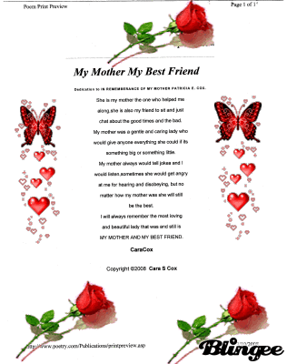 MY MOTHER MY BEST FRIEND. Picture #60228705 | Blingee.com