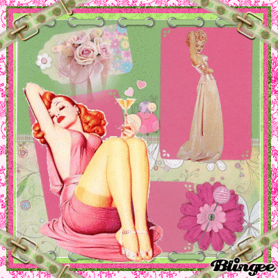 Pinups In Pink & Green. This pin up vintage picture was created using the Pinups In Pink & Green. This pin up vintage picture was created using the