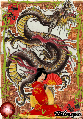 Oriental Woman and Dragon