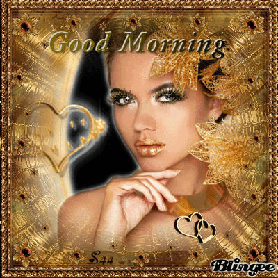A 'Good Morning My Dear Friend' GIF, possibly featuring a decorative, sparkling, or creatively animated text style, characteristic of Blingee creations.